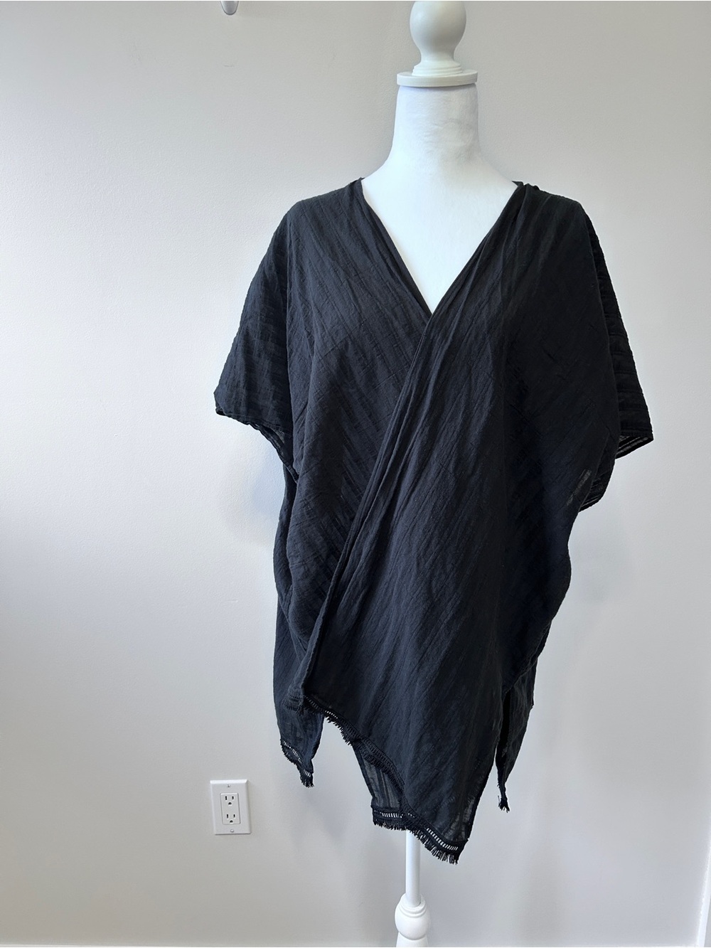 Aerie Black 100% Cotton Textured Open Front Kimono Cardigan One Size Boho